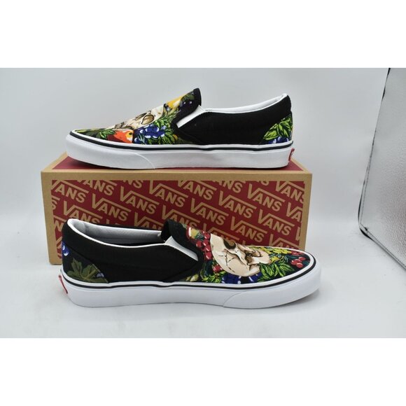 Vans Womens Size 10 Black White Fruit Skull Classic Slip On Sneakers Shoes - Picture 11 of 13